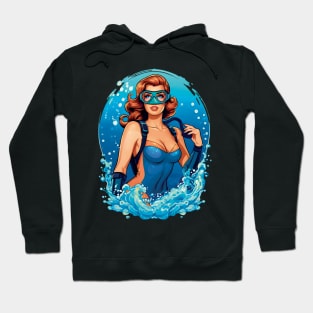 Vintage Graphic Design Female Scuba Diver Hoodie